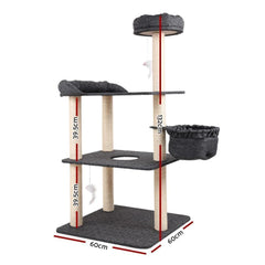 i.Pet 132cm Multi Level Cat Scratching Tree Post - Grey - JUST Hammocks