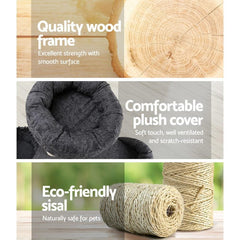 i.Pet 132cm Multi Level Cat Scratching Tree Post - Grey - JUST Hammocks