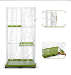 Petscene Multi-Tier Cat Cage Portable Pet Enclosure Wire Crate with 6 Wheels - JUST Hammocks