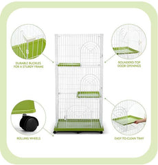 Petscene Multi-Tier Cat Cage Portable Pet Enclosure Wire Crate with 6 Wheels - JUST Hammocks