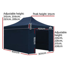 Instahut Gazebo Pop Up Marquee 3x4.5m Folding Wedding Tent Gazebos Shade Navy