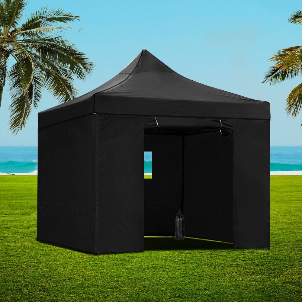 Instahut Gazebo Pop Up Marquee 3x3 Folding Wedding Tent Gazebos Shade Black