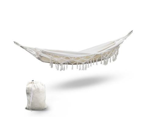 Gardeon Hanging Tassel Hammock Swing Bed Cream (Without A Stand) - JUST Hammocks