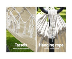 Gardeon Hanging Tassel Hammock Swing Bed Cream (Without A Stand) - JUST Hammocks