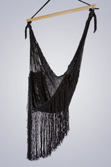 Extra Large Mexican Hammock Chair in Outdoor Cotton with Fringe Black - JUST Hammocks