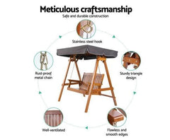 Gardeon Swing Chair Wooden Garden Bench Canopy 2 Seater Outdoor Furniture