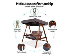 Gardeon Wooden Swing Chair Garden Bench Canopy 3 Seater Outdoor Furniture