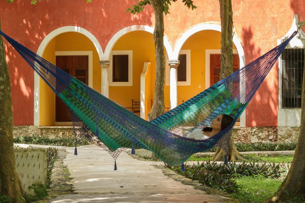 Deluxe Outdoor Cotton Mexican Hammock  in Caribe  Colour - JUST Hammocks