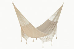 Deluxe Outdoor Cotton Mexican Hammock  in Cream Colour Queen Size - JUST Hammocks