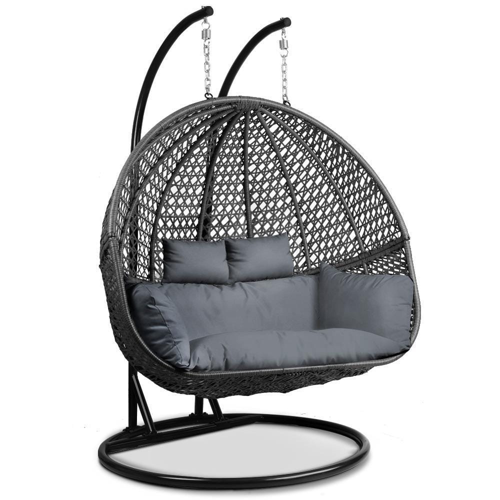 Gardeon Outdoor Double Hanging Swing Chair - Black - JUST Hammocks