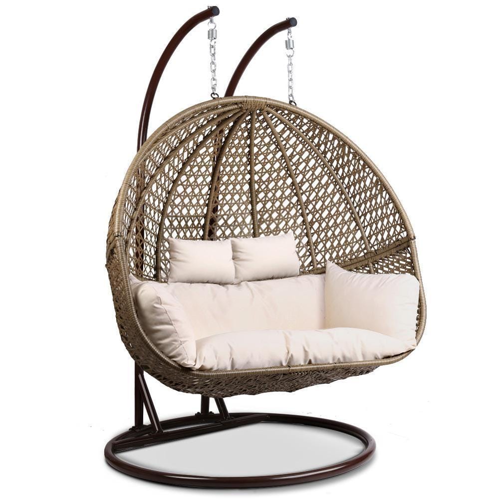 Gardeon Outdoor Double Hanging Swing Chair - Brown - JUST Hammocks