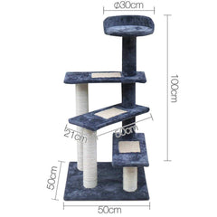 i.Pet 100cm Multi Level Cat Scratching Tree - Grey - JUST Hammocks