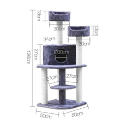 i.Pet 126cm Multi Level Cat Scratching Tree - Grey - JUST Hammocks