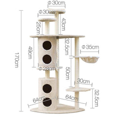 i.Pet Cat Tree Trees Scratching Post Scratcher Tower Condo House Furniture Wood Beige - JUST Hammocks