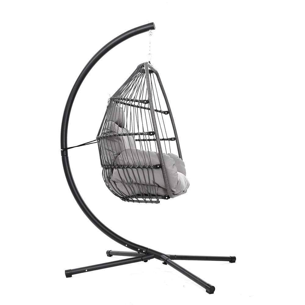 Gardeon Outdoor Furniture Egg Hammock Hanging Swing Chair Stand Pod Wicker Grey - JUST Hammocks