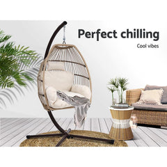 Gardeon Outdoor Furniture Egg Hanging Swing Chair Stand Wicker Rattan Hammock - JUST Hammocks