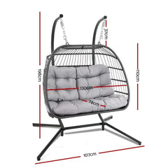 Gardeon Outdoor Furniture Hanging Swing Chair Egg Hammock Pod Wicker 2 Person Grey - JUST Hammocks