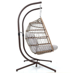 Gardeon Outdoor Furniture Hanging Swing Chair Stand Egg Hammock Rattan Wicker Latte - JUST Hammocks
