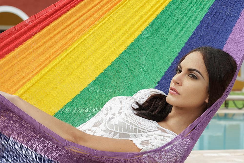 Queen Size Cotton Hammock in Rainbow - JUST Hammocks