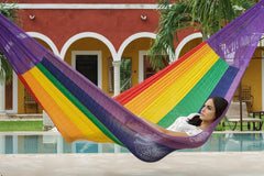 Queen Size Cotton Hammock in Rainbow - JUST Hammocks