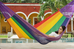 Queen Size Cotton Hammock in Rainbow - JUST Hammocks