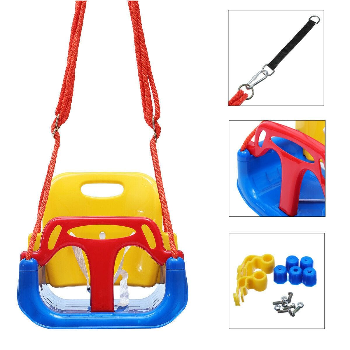 Adjustable Safe Bucket Baby Swing Seat with Seat Belt Kids Outdoor Yard Play - JUST Hammocks