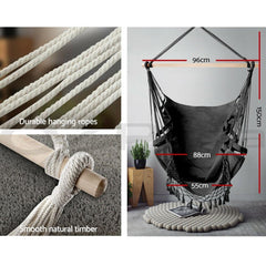 Gardeon Hammock Chair Outdoor Tassel Hanging Rope Portable Hammocks Swing Grey - JUST Hammocks