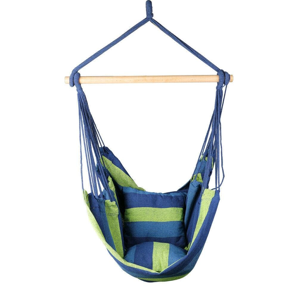 Garden Deluxe Hanging Hammock Chair Outdoor Camping Swing (Blue/Green) - JUST Hammocks