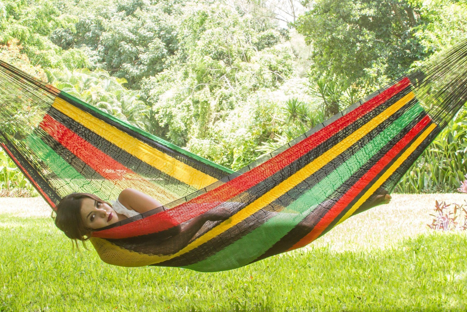 Queen Size Cotton Hammock in Rasta - JUST Hammocks