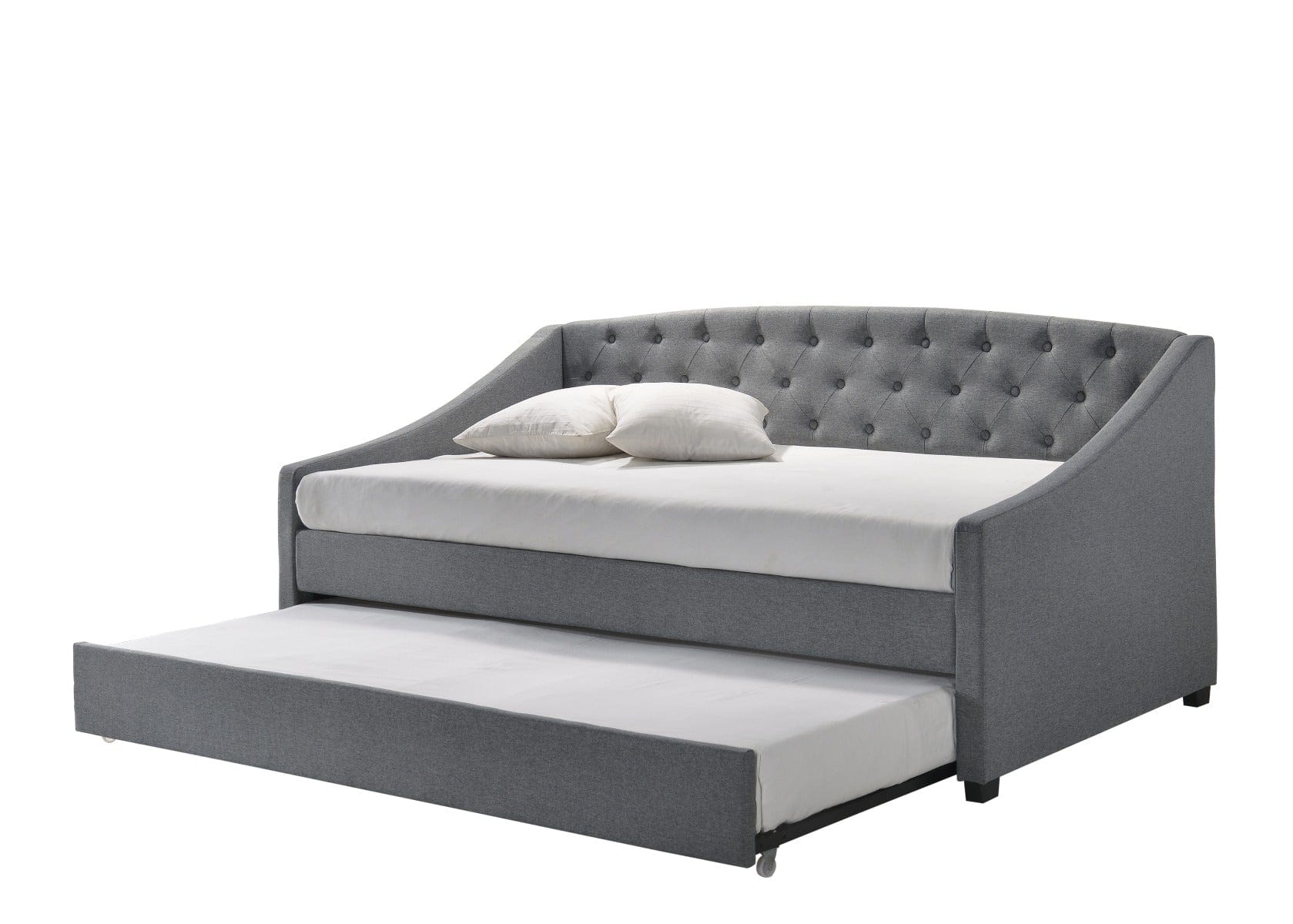 Daybed with trundle bed frame fabric upholstery - grey