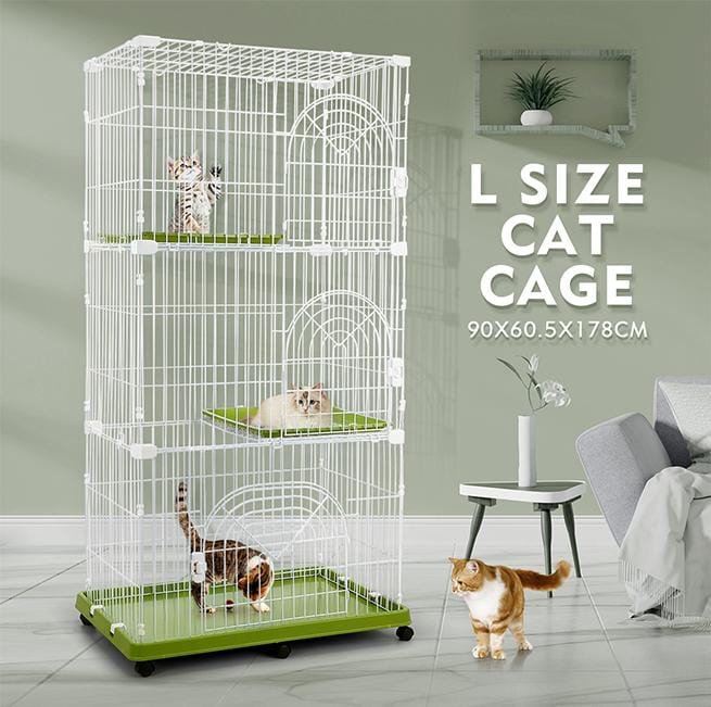 Petscene Multi-Tier Cat Cage Portable Pet Enclosure Wire Crate with 6 Wheels - JUST Hammocks