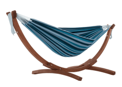 Double Cotton Hammock with Solid Pine Arc Stand - Blue Lagoon - JUST Hammocks
