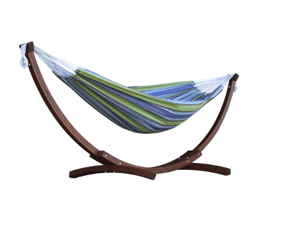 Double Cotton Hammock With Solid Pine Arc Hammock Stand – Oasis - JUST Hammocks