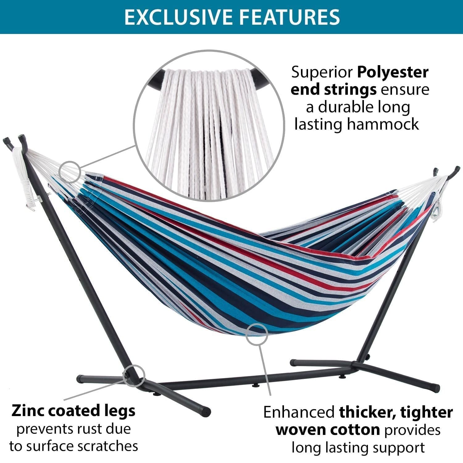 Double Cotton Hammock with Metal Stand Combo (250cm)
