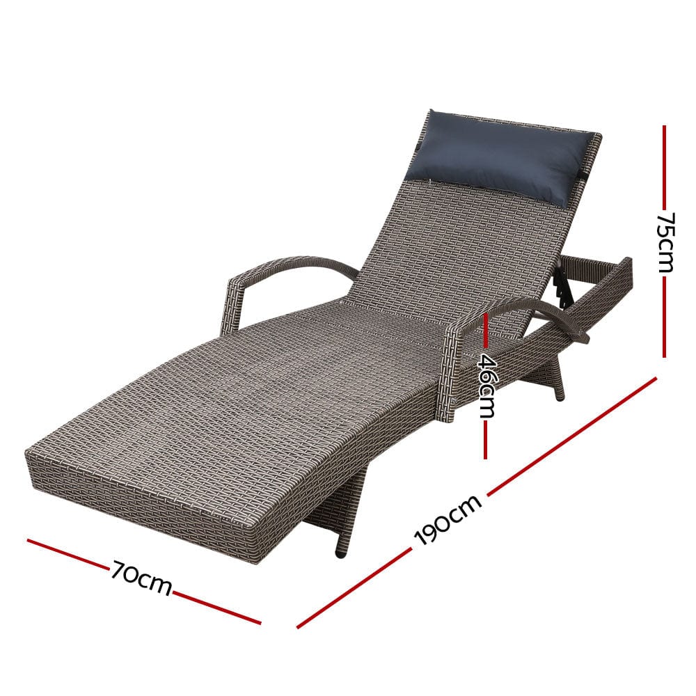 Gardeon Set of 2 Sun Lounge Outdoor Furniture Wicker Lounger Rattan Day Bed Garden Patio Grey