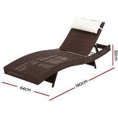 Gardeon Outdoor Sun Lounge Setting Wicker Lounger Day Bed Rattan Patio Furniture Brown