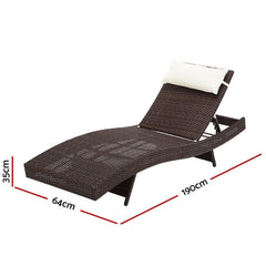 Gardeon Outdoor Sun Lounge Setting Wicker Lounger Day Bed Rattan Patio Furniture Brown