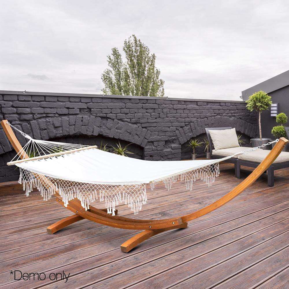 Double Tassel Free Standing Hammock with Wooden Stand - JUST Hammocks