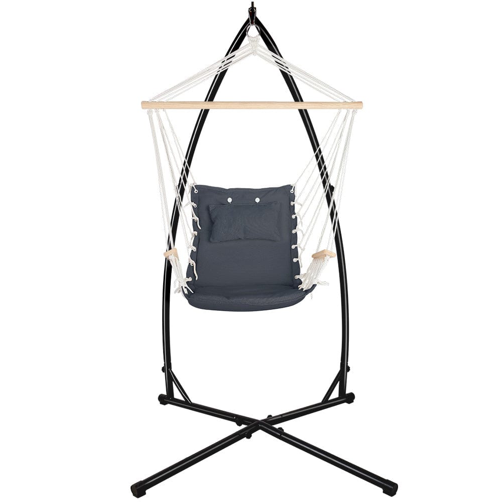 Gardeon Outdoor Hammock Chair with Steel Stand Hanging Hammock Beach Grey