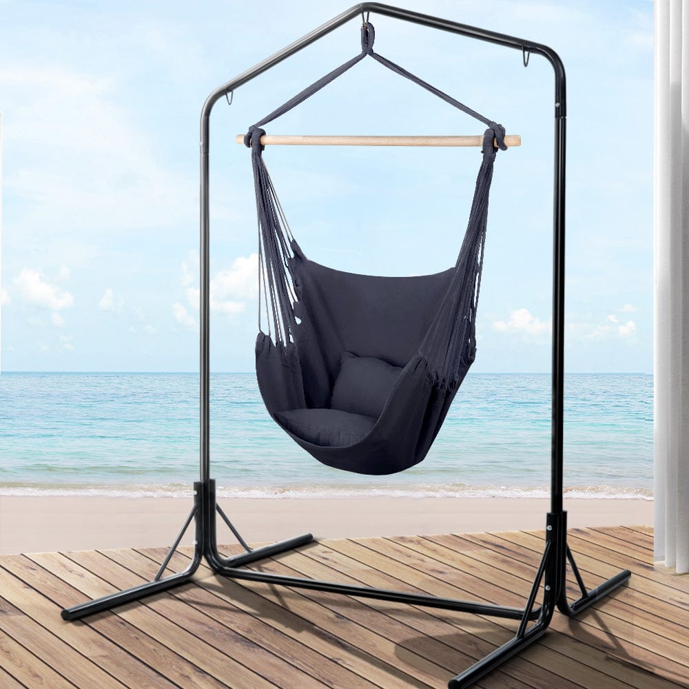 Gardeon Outdoor Hammock Chair with Stand Swing Hanging Hammock with Pillow Grey