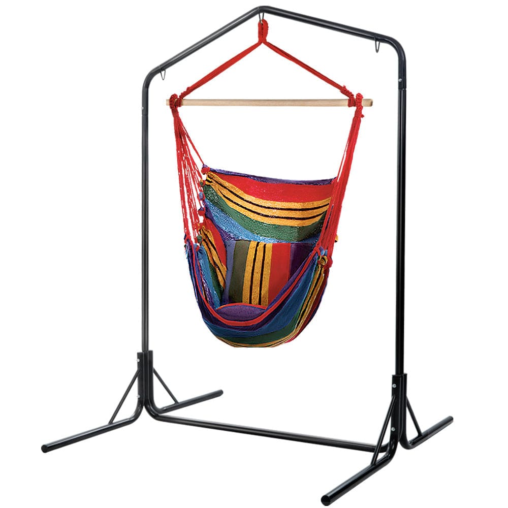Gardeon Outdoor Hammock Chair with Stand Swing Hanging Hammock Pillow Rainbow