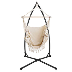 Gardeon Outdoor Hammock Chair with Steel Stand Tassel Hanging Rope Hammock Cream