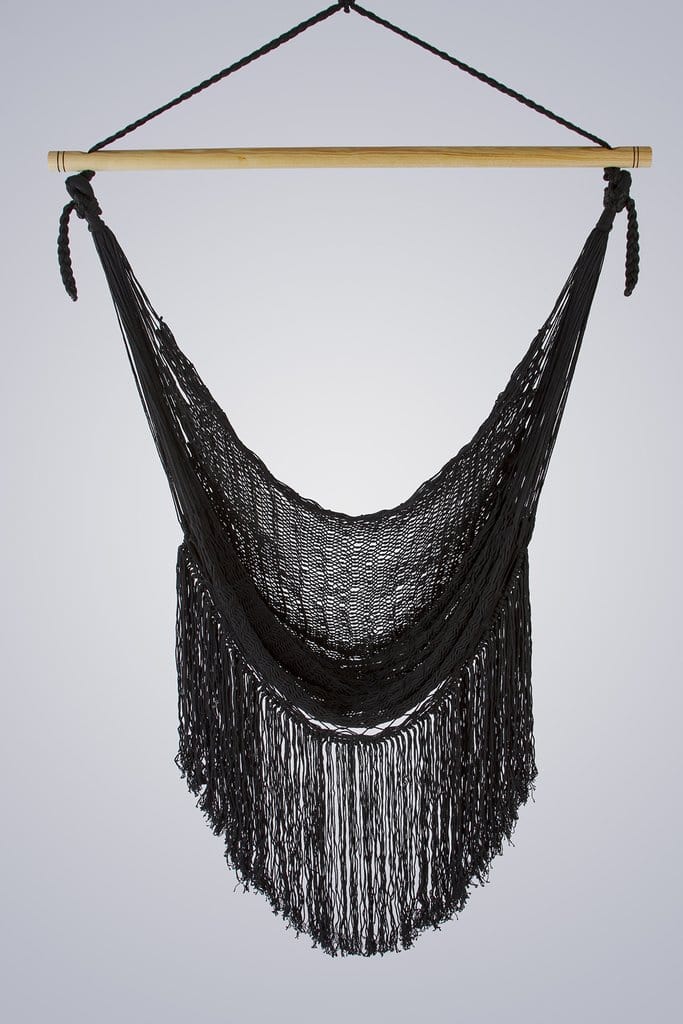 Extra Large Mexican Hammock Chair in Outdoor Cotton with Fringe Black - JUST Hammocks