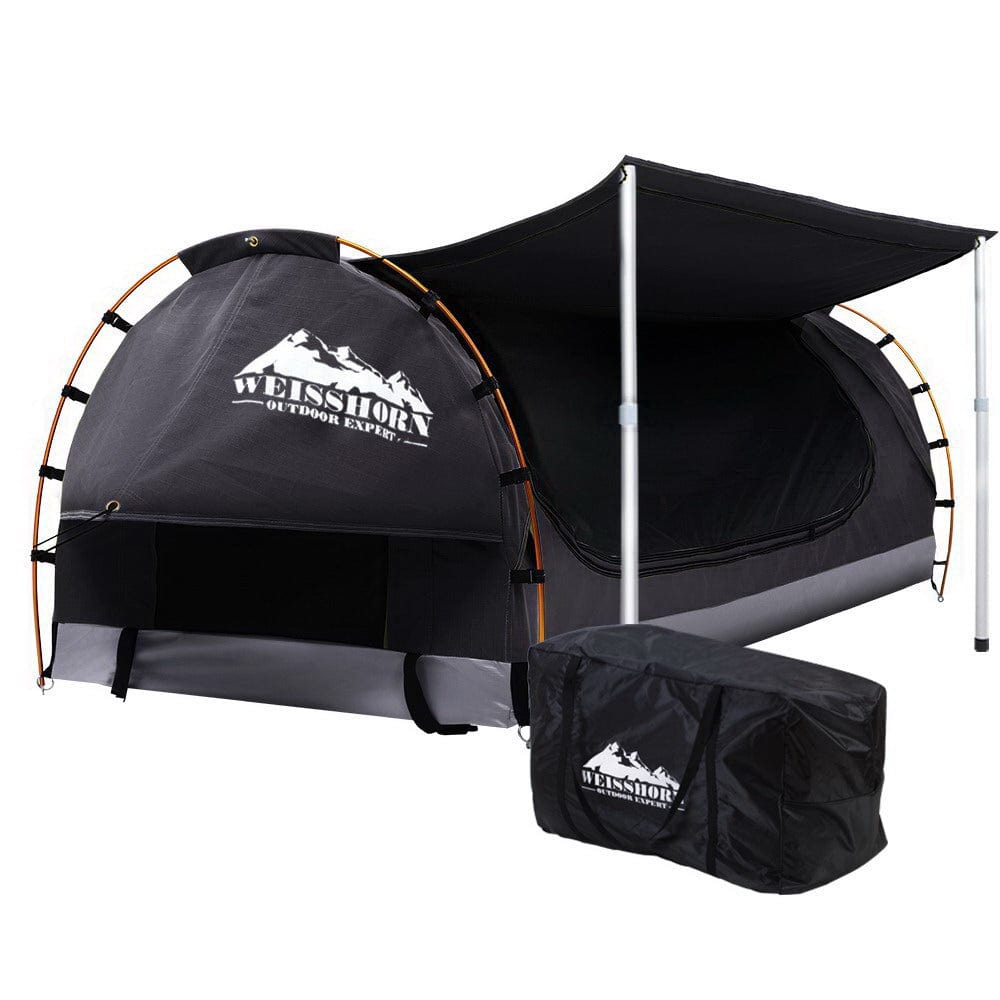 Weisshorn Double Swag Camping Swags Canvas Free Standing Dome Tent Dark Grey with 7CM Mattress