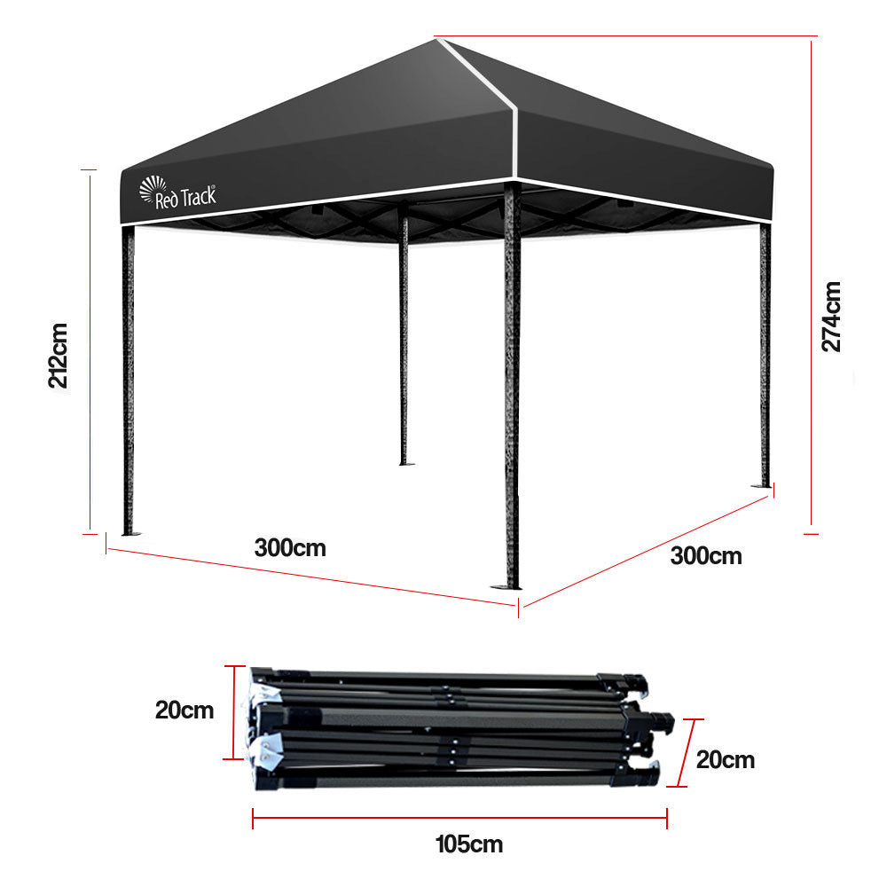 Red Track 3x3m Folding Gazebo Shade Outdoor Pop-Up Black Foldable Marquee