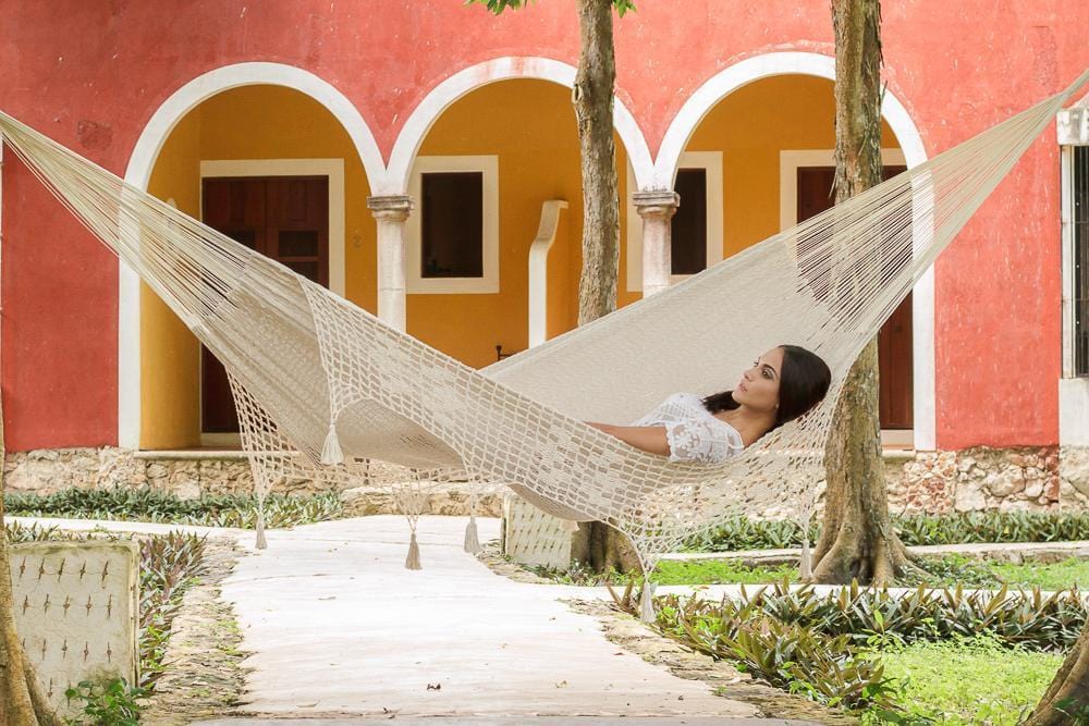 Deluxe Outdoor Cotton Mexican Hammock  in Cream Colour King Size - JUST Hammocks