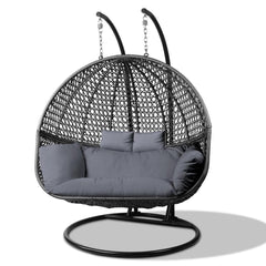 Gardeon Outdoor Double Hanging Swing Chair - Black - JUST Hammocks