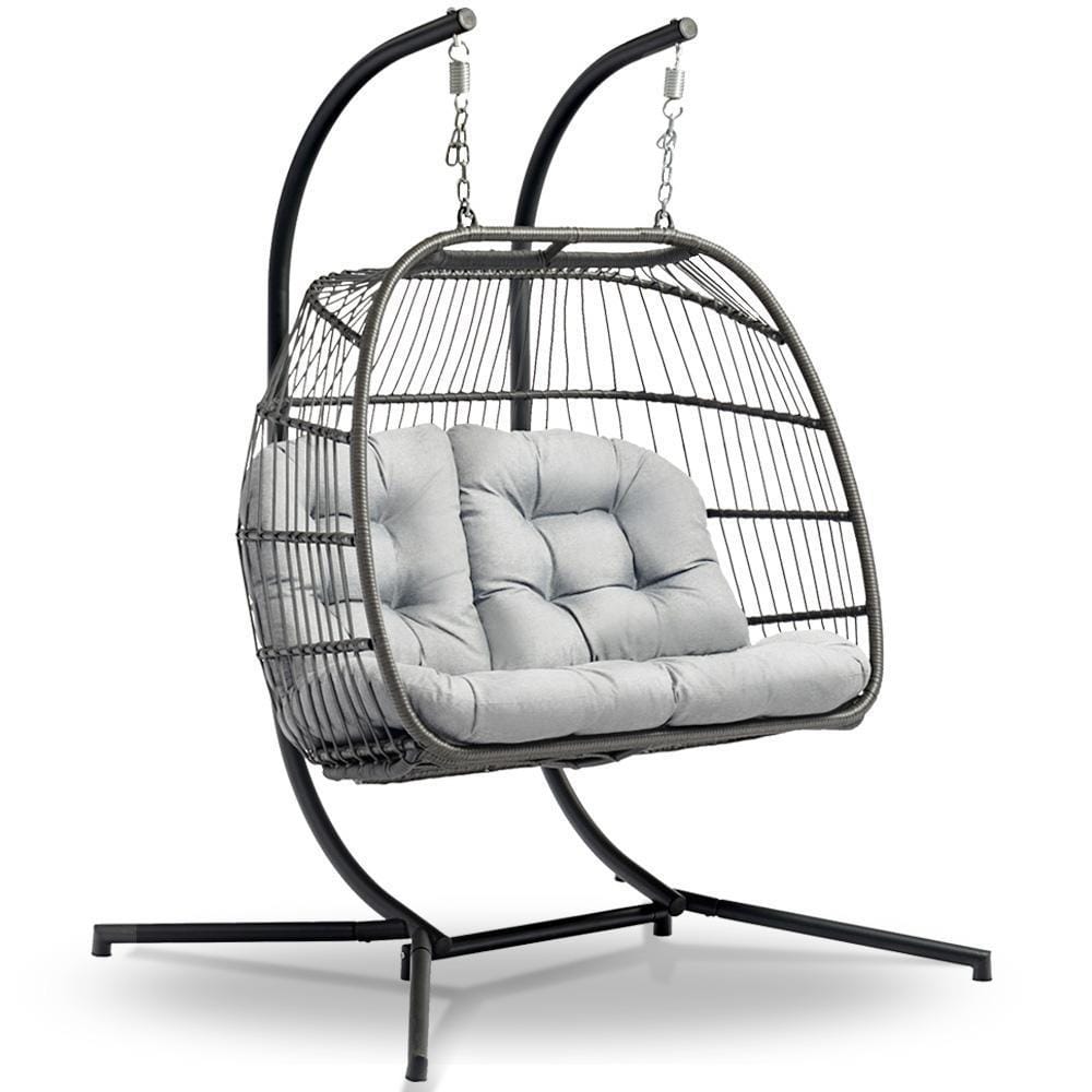 Gardeon Outdoor Furniture Hanging Swing Chair Egg Hammock Pod Wicker 2 Person Grey - JUST Hammocks
