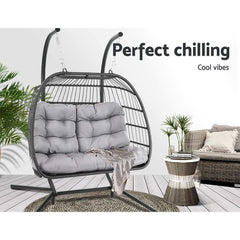 Gardeon Outdoor Furniture Hanging Swing Chair Egg Hammock Pod Wicker 2 Person Grey - JUST Hammocks
