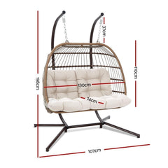 Gardeon Outdoor Furniture Hanging Swing Chair Stand Egg Hammock Rattan Wicker Latte - JUST Hammocks